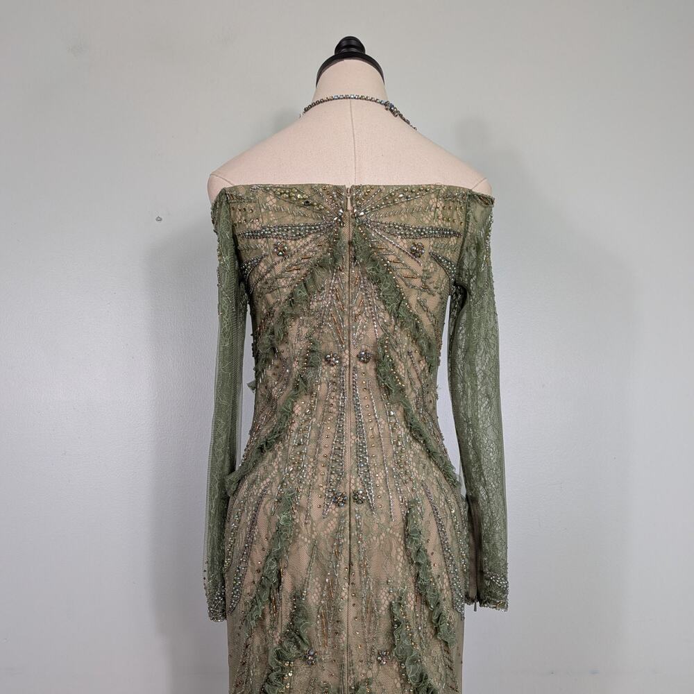 Vintage Terani Prom Dress Maxi Gown 4 Green Ruffle Fairy Princess Sleeve Evening - Picture 5 of 16